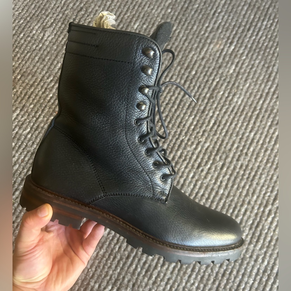 Pebbled Black Leather Men's Weatherproof Combat Boots - Picture 5 of 11